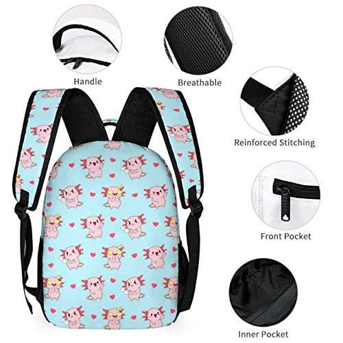 Cute Axolotl Backpack 17 Inch, Laptop Backpack Lightweight Backpack Casual Daypack With Adjustable Straps.Cute Funny Axolotl