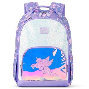 choco mocha unicorn toddler backpack for girls, kids preschool backpack for toddler kindergarten backpack 15 inch, glitter purple