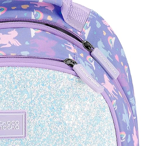 Choco Mocha Unicorn Toddler Backpack for Girls, Kids Preschool Backpack for Toddler Kindergarten Backpack 15 Inch, Glitter Purple