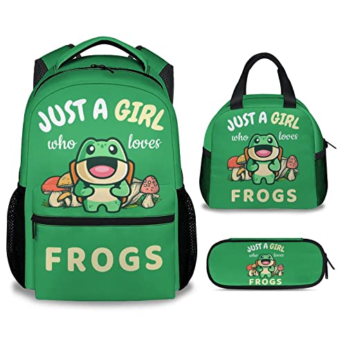 CUNEXTTIME Frog Backpack with Lunch Box And Pencil Case, Set of 3 Cute Bookbag for Girls Boys, Lightweight Large Capacity School Bag