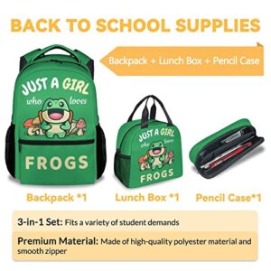 CUNEXTTIME Frog Backpack with Lunch Box And Pencil Case, Set of 3 Cute Bookbag for Girls Boys, Lightweight Large Capacity School Bag