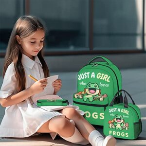 CUNEXTTIME Frog Backpack with Lunch Box And Pencil Case, Set of 3 Cute Bookbag for Girls Boys, Lightweight Large Capacity School Bag