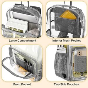 GEAMSAM Clear Backpack, Heavy Duty Transparent Backpack with Reinforced Bottom See Through Backpack for College, Travel, Workplace Security - Gray