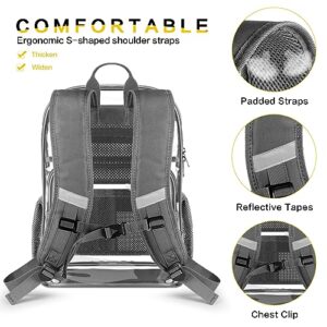 GEAMSAM Clear Backpack, Heavy Duty Transparent Backpack with Reinforced Bottom See Through Backpack for College, Travel, Workplace Security - Gray