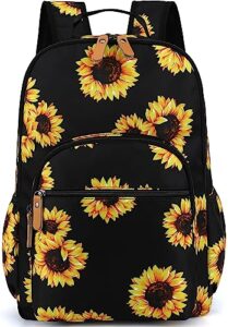 h hikker-link sunflower laptop backpack for women casual daypack shoulder bag travel floral daypack black