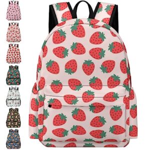 SDEOH 17 Inch Strawberry Backpack For Women Men Lightweight Laptop Bag Travel Hiking Camping Daypack