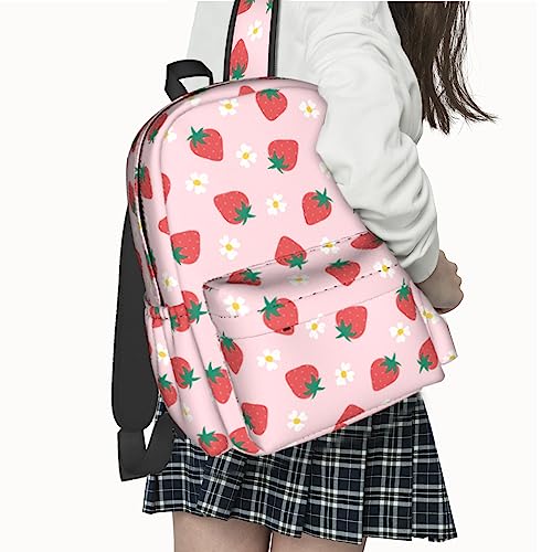 Pink Strawberry Backpack For Women Men, 16.9 Inch Pink Strawberry Laptop Backpack College Bag Cute Travel Backpack