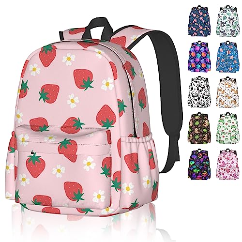 Pink Strawberry Backpack For Women Men, 16.9 Inch Pink Strawberry Laptop Backpack College Bag Cute Travel Backpack