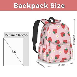 Pink Strawberry Backpack For Women Men, 16.9 Inch Pink Strawberry Laptop Backpack College Bag Cute Travel Backpack