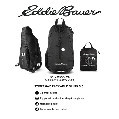 Eddie Bauer Stowaway Packable 10L Sling 3.0 Made from Polyester with Lightly Padded Shoulder Strap, Maroon