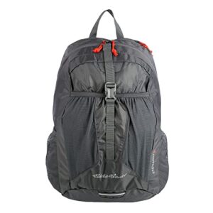 eddie bauer stowaway packable backpack 30l with water resistant finish and 2 mesh side pockets, dark smoke, one size