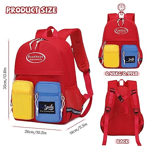 Ryushoyo 13-Inch Kids Backpack for Boys & Girls, Perfect for Daycare and Preschool, Toddler Bags Red Yellow Blue