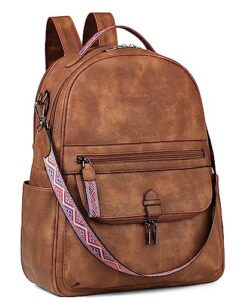 fadeon leather laptop backpack for women pu computer backpacks, designer travel back pack purse with laptop compartment brown