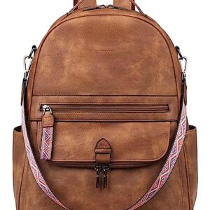 FADEON Leather Laptop Backpack for Women PU Computer Backpacks, Designer Travel Back Pack Purse with Laptop Compartment Brown