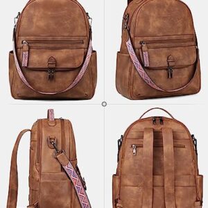 FADEON Leather Laptop Backpack for Women PU Computer Backpacks, Designer Travel Back Pack Purse with Laptop Compartment Brown