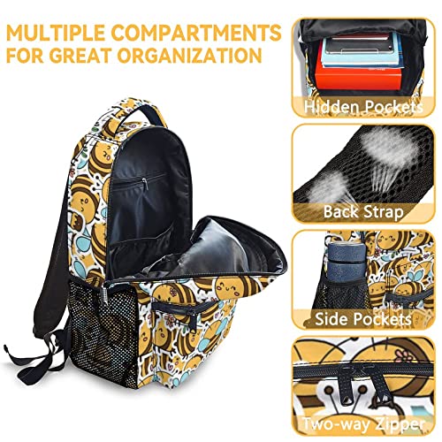 CUNEXTTIME Bee Backpack for Girls Boys, 16 Inch Cute Bookbag with Large Capacity, Durable Lightweight Travel Laptop School Bags