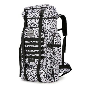 w wintming 70l hiking backpack lightweight camping backpack molle backpack for backpacking treeking climbing outdoor - frameless (leopard camo)