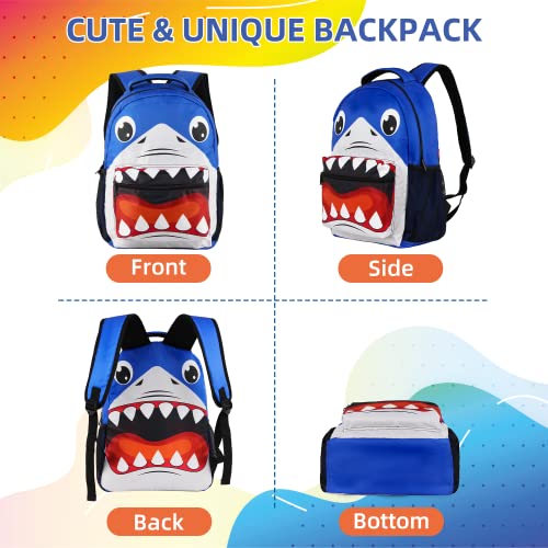 HJKLONE Shark Backpack for Boys Girls, Elementary Middle High School Bookbags for Kids Teen, Large Travel Laptop Back Packs for College Students Lightweight Durable School Bags, Blue