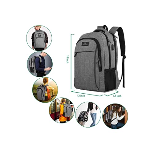 FR Fashion Co. Water-Resistant Travel Backpack | Anti-Theft Pocket | 15.6" Laptop Compartment | Padded Straps | USB Port Grey