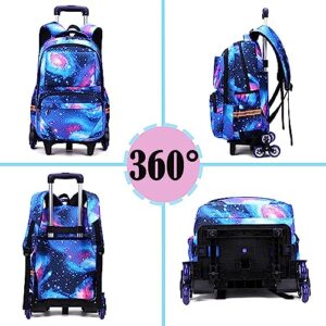 Egchescebo 18" School Kids Rolling Backpack for Girls With Wheels Trolley Wheeled Backpacks for Girls Students Travel Bags Adults Backpack With Lunch Box Pencil Bag 3PCS Dark Blue