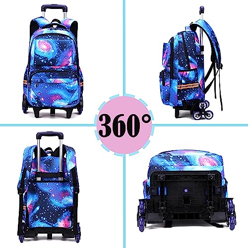 Egchescebo 18" School Kids Rolling Backpack for Girls With Wheels Trolley Wheeled Backpacks for Girls Students Travel Bags Adults Backpack With Lunch Box Pencil Bag 3PCS Dark Blue