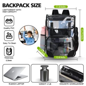 ZYSPMUYE Clear Backpack Heavy Duty Thickened PVC Transparent Backpack, School Backpack For Girls And Boys/Kids high capacity see through backpacks (Black)