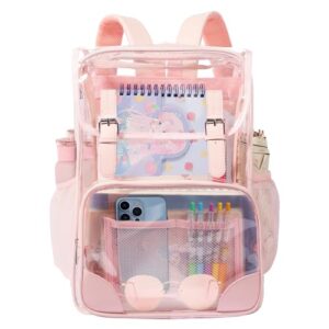 zyspmuye clear backpack heavy duty thickened pvc transparent backpack, school backpack for girls and boys/kids (pink)