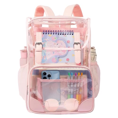 ZYSPMUYE Clear Backpack Heavy Duty Thickened PVC Transparent Backpack, School Backpack For Girls And Boys/Kids (Pink)