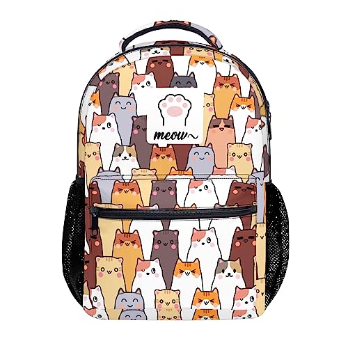 Cbntnaf Cute Meow Cat Backpack for Girls Boys Teens,College Bookbags,18 Inch,Large Capacity,Durable,Lightweightbag for Travel