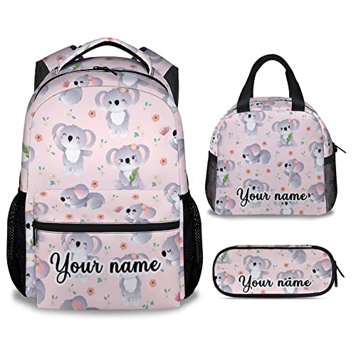 CUNEXTTIME Custom Koala Backpack with Lunch Box And Pencil Case, Set of 3 Cute Bookbag for Girls Boys, Lightweight Large Capacity School Bag