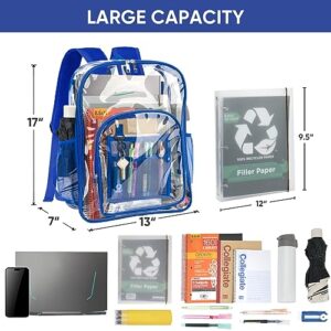 BALEINE Clear Backpack for Girls, Clear Backpacks for School, Heave Duty PVC Clear Bags Clear bookbag (Blue)