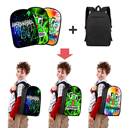 pusakon Catoon Game Backpack 3 Pcs Replaceable Pattern Backpacks 3D Printed Large Capacity Laptop Backpack 17 Inch