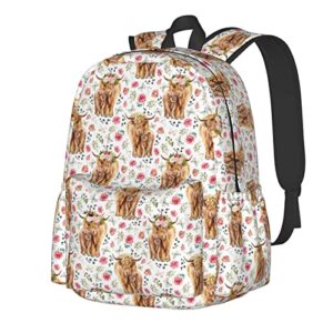 zisqerts highland cow backpack 16 inches lightweight travel laptop backpack