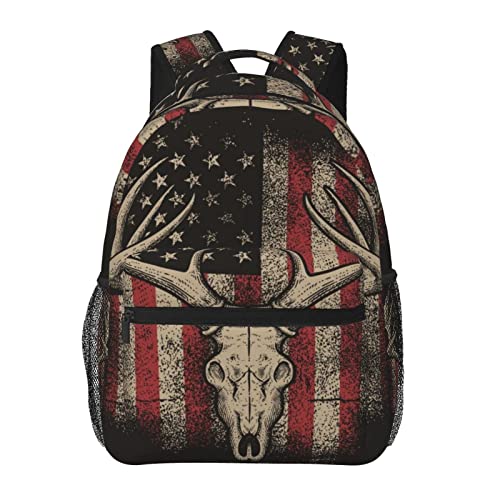 Juoritu American Flag Deer Backpacks, Laptop Backpacks for Travel Work Gifts, Lightweight Bookbags for Men and Women