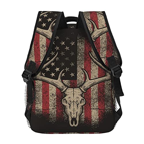 Juoritu American Flag Deer Backpacks, Laptop Backpacks for Travel Work Gifts, Lightweight Bookbags for Men and Women