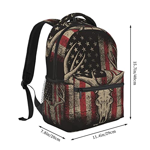 Juoritu American Flag Deer Backpacks, Laptop Backpacks for Travel Work Gifts, Lightweight Bookbags for Men and Women