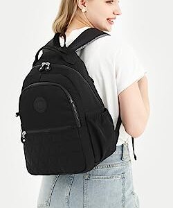 KAIERWOKE Small Nylon Backpack Casual Daypack Backpacks for Women (BLACK)