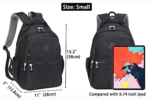 KAIERWOKE Small Nylon Backpack Casual Daypack Backpacks for Women (BLACK)