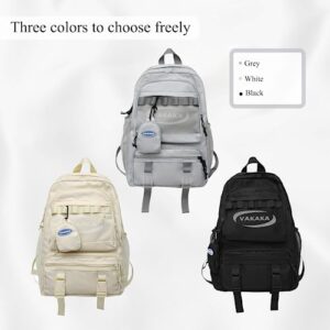 YJMKOI Aesthetic Backpack for Girls and Boys, Simple Backpack for School Large Capacity Bookbag Kids Backpack with Coin Purse (Beige)