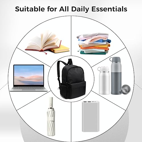 joyibay Backpack for Adults, Black Lightweight Bag for Daily Essentials, Waterproof Casual Backpack for Adults