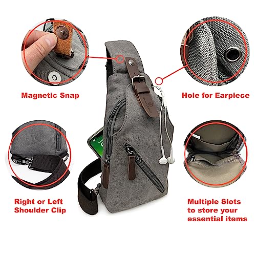 CONVIDENT Unisex Canvas Sling Bag - Small Crossbody Bag Backpack Shoulder Casual Daypack for Men/Women (Gray)