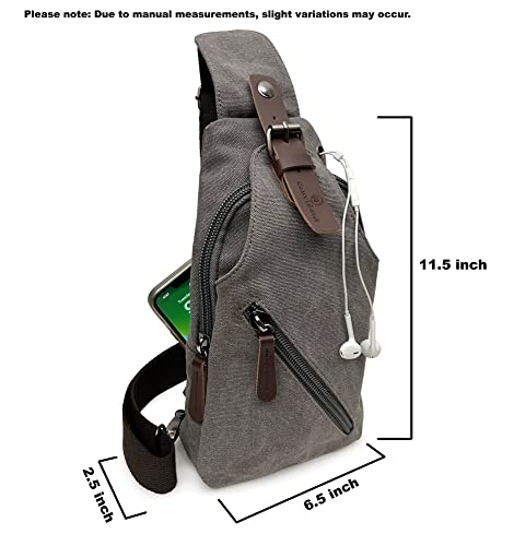 CONVIDENT Unisex Canvas Sling Bag - Small Crossbody Bag Backpack Shoulder Casual Daypack for Men/Women (Gray)