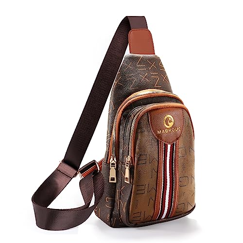 MABROUC Designer Sling Bag for Women Crossbody Purse, Small Faux Leather Shoulder Backpack for Travel, Anti-theft Crossbody Sling Backpack Chest Bag Handbag(brown)