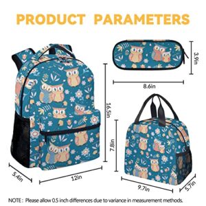COOPASIA Owl Backpack with Lunch Box And Pencil Case, 16 Inch Owl Theme Bookbag with Adjustable Straps, Durable, Lightweight, Large Capacity, School Backpack for Girls Women
