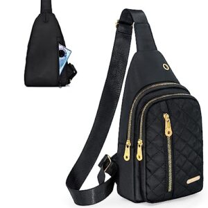 aisijimo mini crossbody sling bag with diamond checkered pattern and gold zipper for women and men(black)