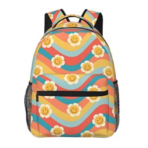 juoritu daisy groovy flowers psychedelic floral rainbow smiling faces backpacks, laptop backpacks for travel work gifts, lightweight bookbags for men and women