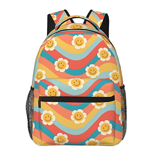 Juoritu Daisy Groovy Flowers Psychedelic Floral Rainbow Smiling Faces Backpacks, Laptop Backpacks for Travel Work Gifts, Lightweight Bookbags for Men and Women