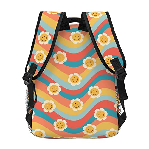 Juoritu Daisy Groovy Flowers Psychedelic Floral Rainbow Smiling Faces Backpacks, Laptop Backpacks for Travel Work Gifts, Lightweight Bookbags for Men and Women