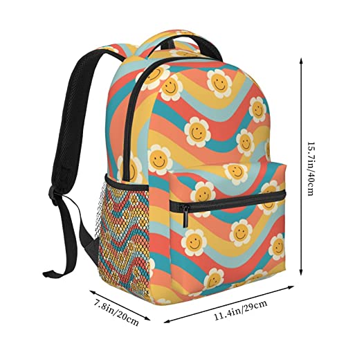 Juoritu Daisy Groovy Flowers Psychedelic Floral Rainbow Smiling Faces Backpacks, Laptop Backpacks for Travel Work Gifts, Lightweight Bookbags for Men and Women