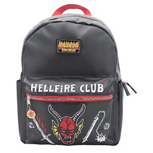 ai accessory innovations stranger things hellfire club pu backpack, school travel bag with epoxy filled metal hfc hexagon charm, 16 inch, faux leather